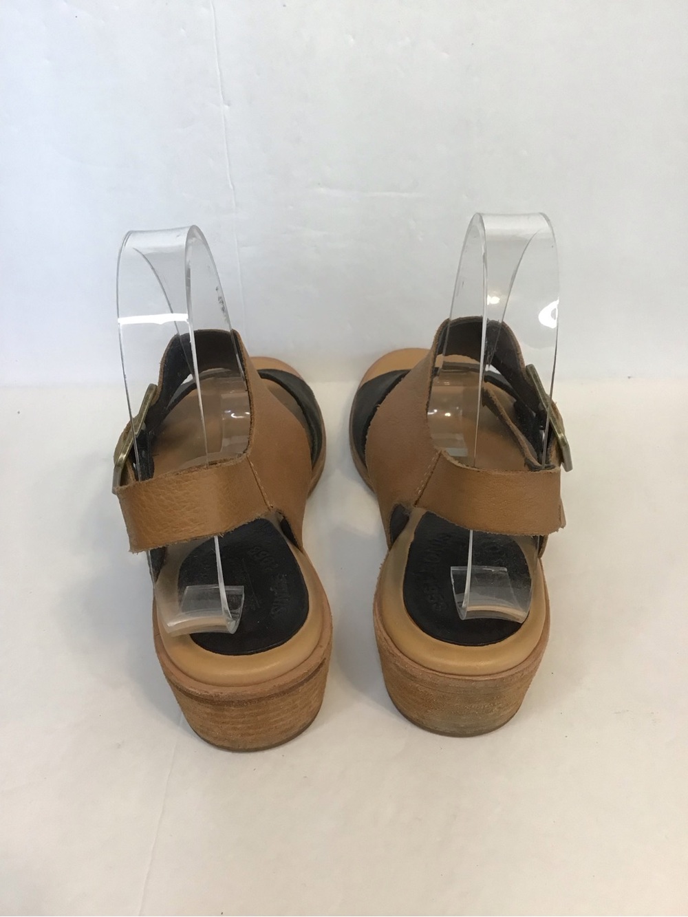 Kork-Ease Women's Two-Tone Leather MYAKKA Block Heel Sandals - Black & Tan 9 - Picture 5 of 7
